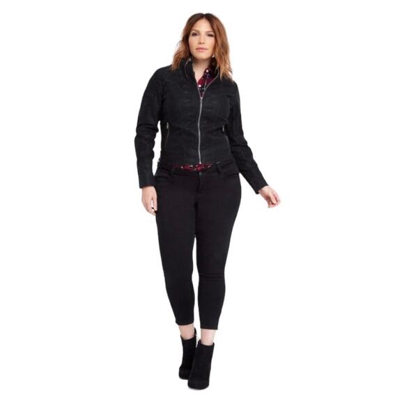 New TORRID Black Coated Biker Moto Jacket Size 2 - Picture 3 of 6